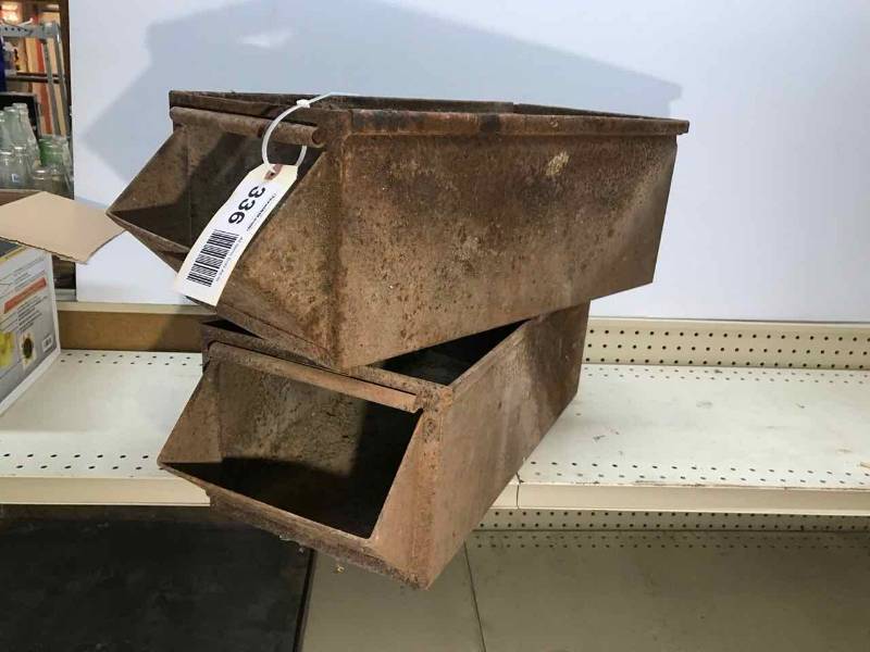 lot 336 image: (2) Old Engel Store Metal Bins