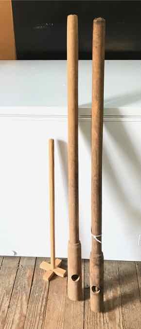 lot 344 image: (3) Old Wood Butter Churn Plungers