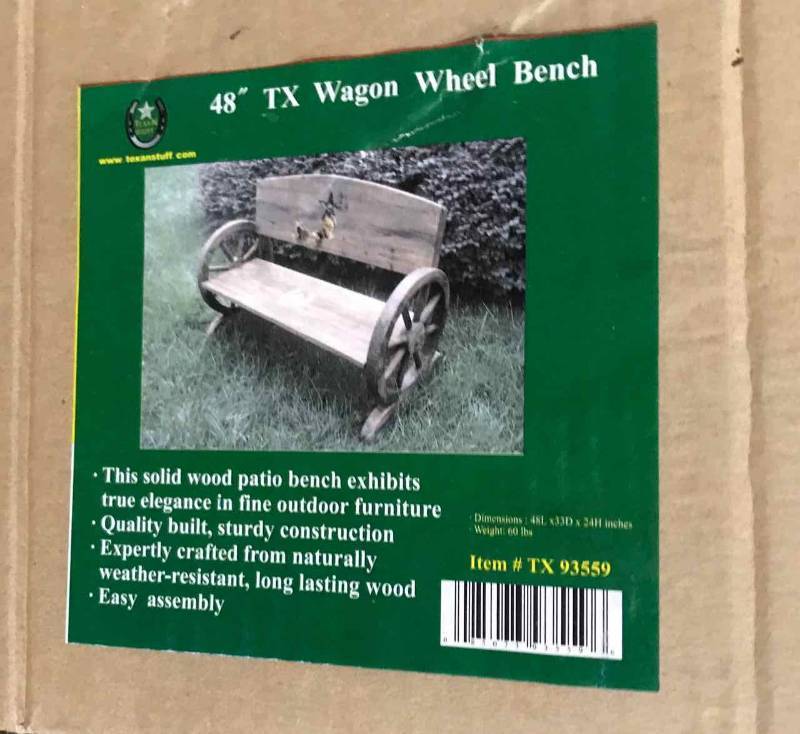 lot 348 image: Tx Wagon Wheel Bench (New In Box, 48)