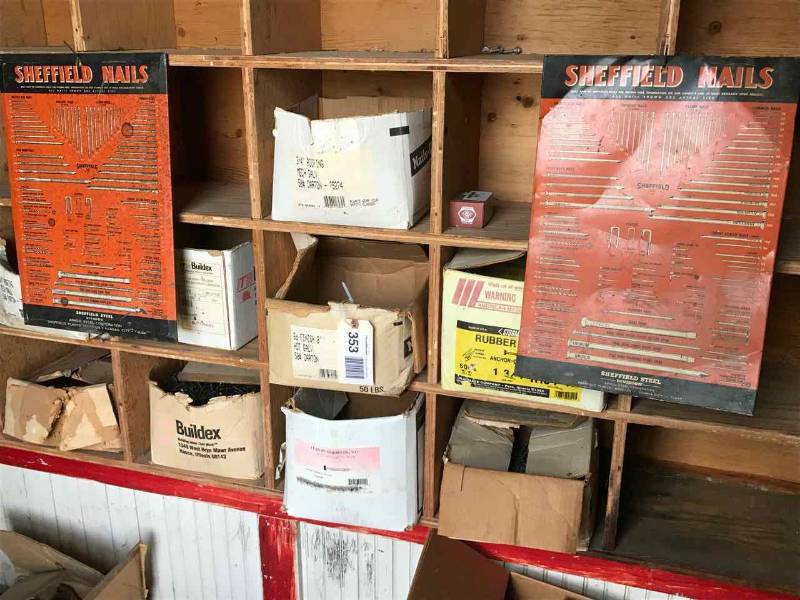 lot 353 image: (9) Partial Boxes of Nails, Assorted, Sheffield Nail Signs