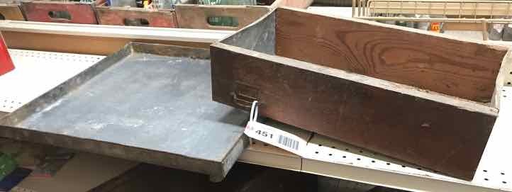 lot 451 image: Galvanized Drip Tray for Ice Box, Metal & Wood Drawer