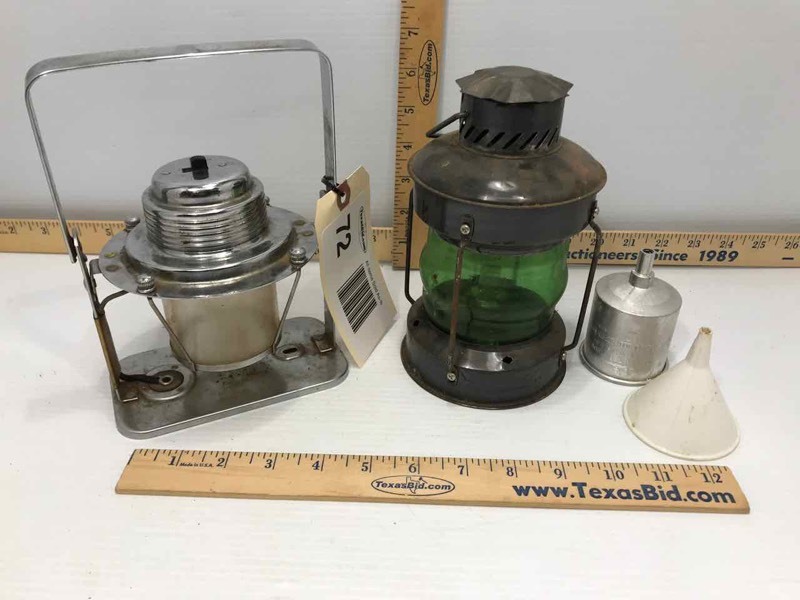 lot 72 image: Ray-O-Vac Lantern, Battery Powered Lantern, Coleman No.0 Filter Funnel
