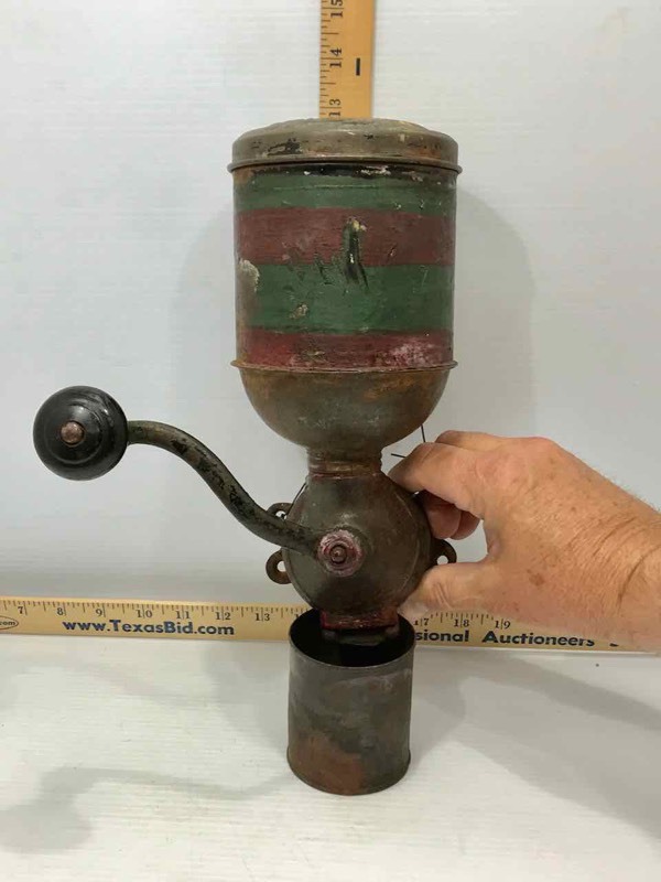 lot 83 image: Antique Coffee Grinder (Painted Tin, Parkers No. 444 Eagle)