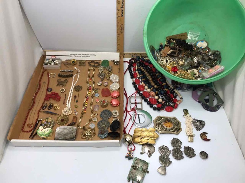 lot 91 image: Asst. Necklaces, Pins, Clips, Buckles, Etc.