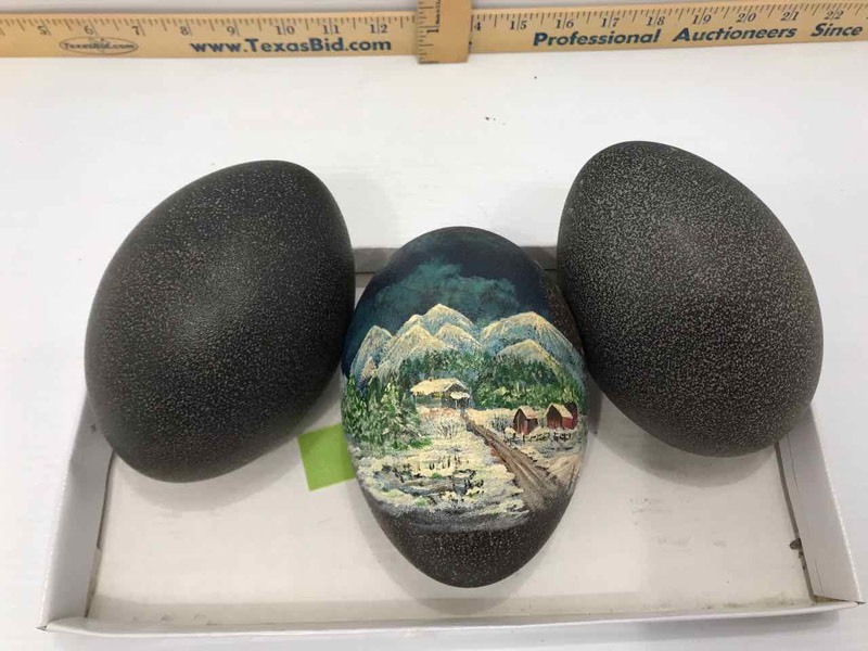 lot 122 image: (3) Black Eggs (natural)(1 is painted)