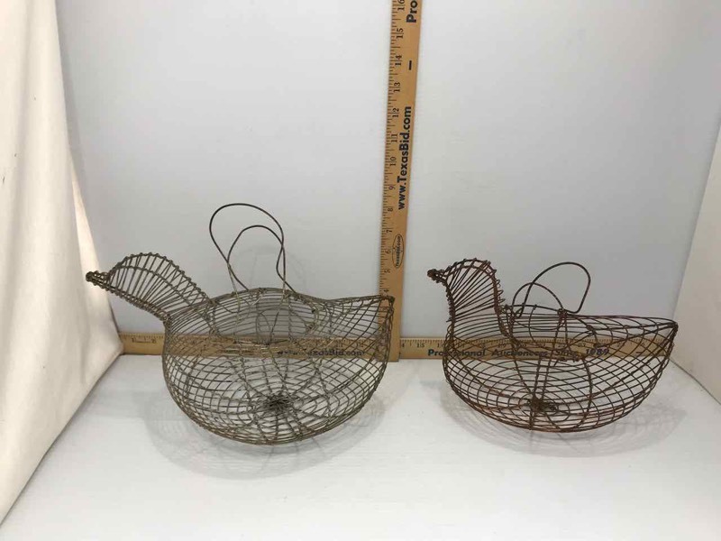 lot 134 image: (2) Chicken Shaped Egg Baskets
