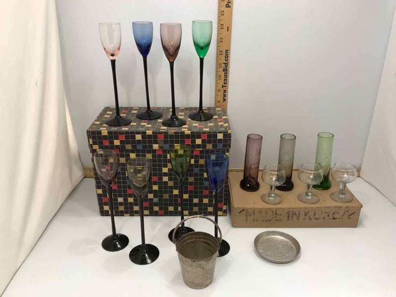 lot 144 image: Mid-Century Liquor Glasses, Mini Bucket Measure