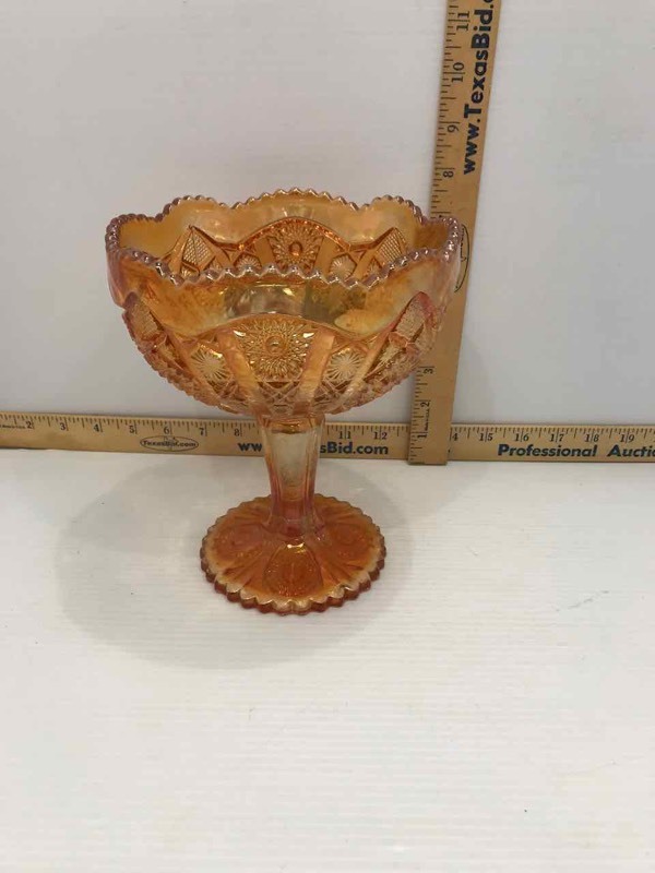 lot 148 image: Marigold Carnival Glass Footed Candy Dish