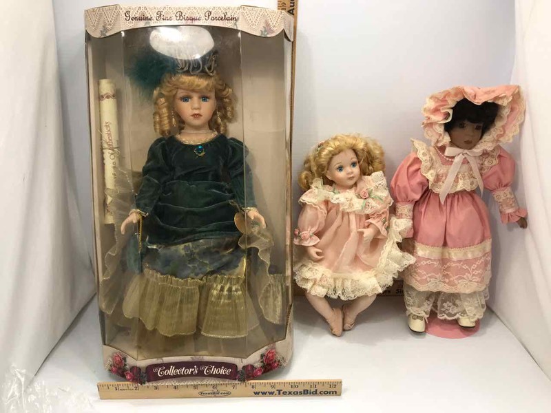 lot 177 image: (3) Dolls (ruffled fancy dress)