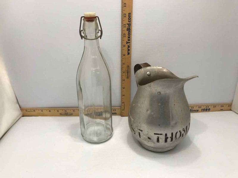 lot 308 image: St. Thomas Tin Pitcher & a Water Bottle