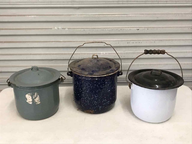 lot 363 image: (3) Enamel Pots