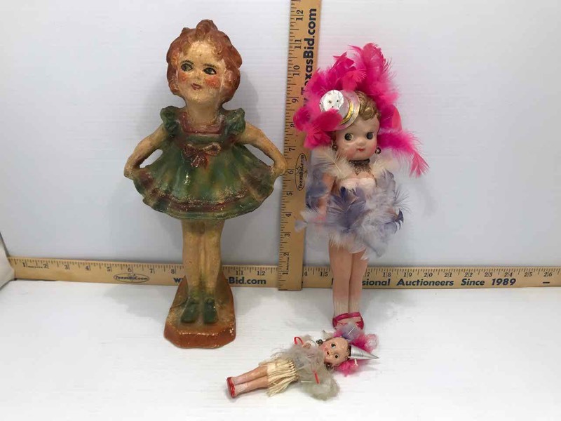lot 202 image: Vintage Chalk Figure Shirley Temple and (2) Plastic Dolls