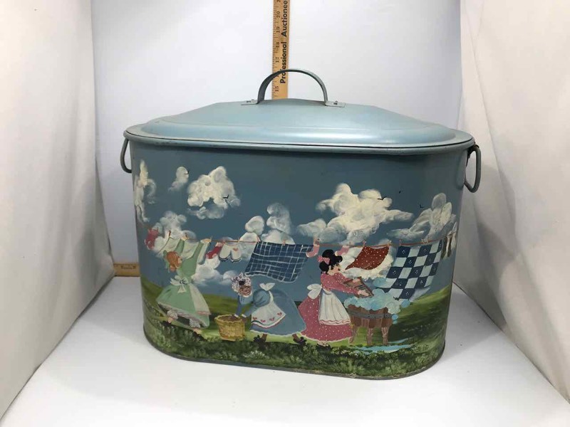 lot 224 image: Canning Tub (painted wimage of laundry day)