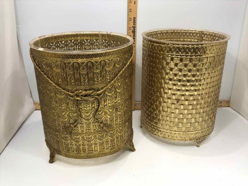 lot 238 image: (2) Gold Colored Waste Cans