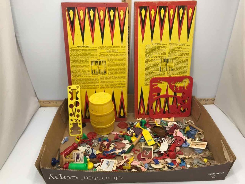 lot 251 image: Cracker Jack Surprise Prizes, Game Pieces, Game Board, Etc.