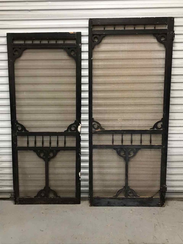 lot 443 image: (2) Matching AntiqueVintage Screen Doors (black, 2 different sizes)