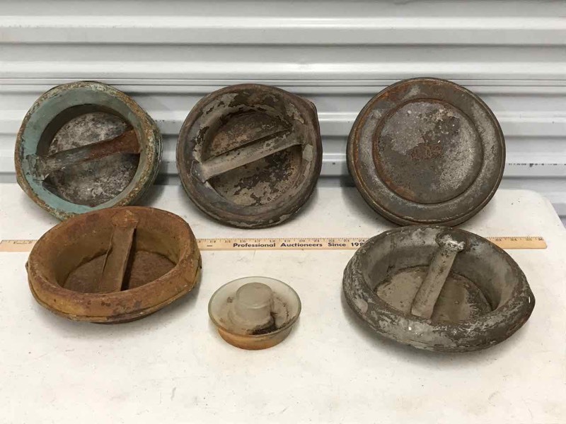lot 484 image: (5) Old Milk Can Lids, (1) Chicken Waterer