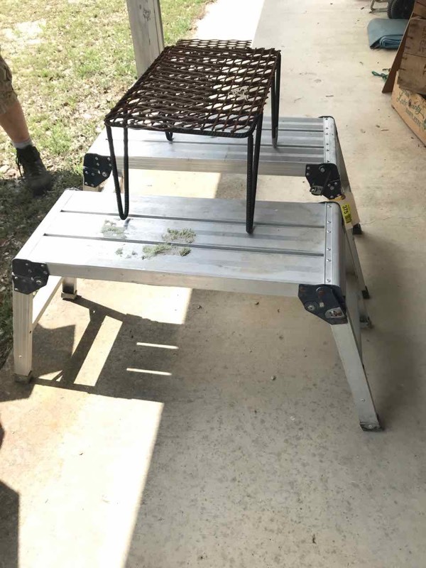 lot 375 image: Two folding aluminum stands, (30 in x 12 in x 20 in long),  small grate