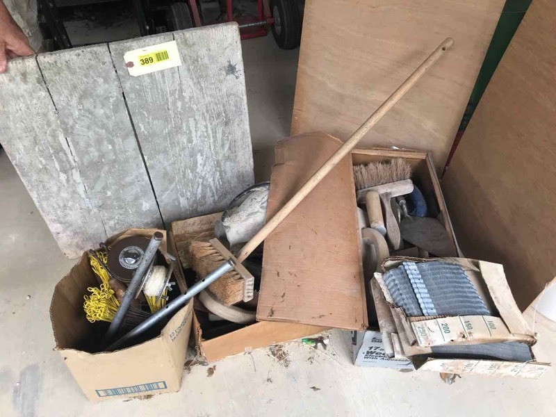 lot 389 image: Concrete Supplies, string, pigtails, trowels, brush, etc.