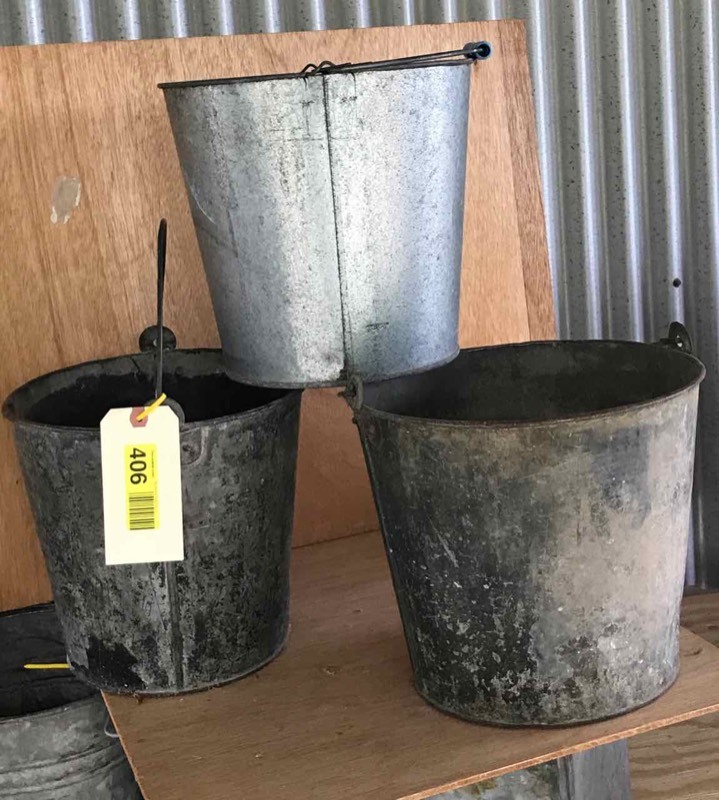 lot 406 image: (3) Galvanized buckets