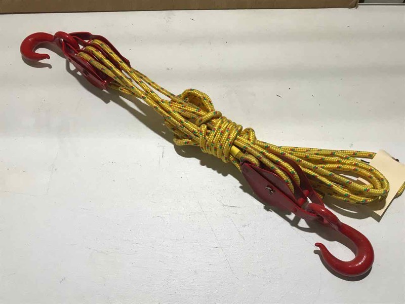 lot 2 image: Block and Tackle (yellow rope, red blocks)