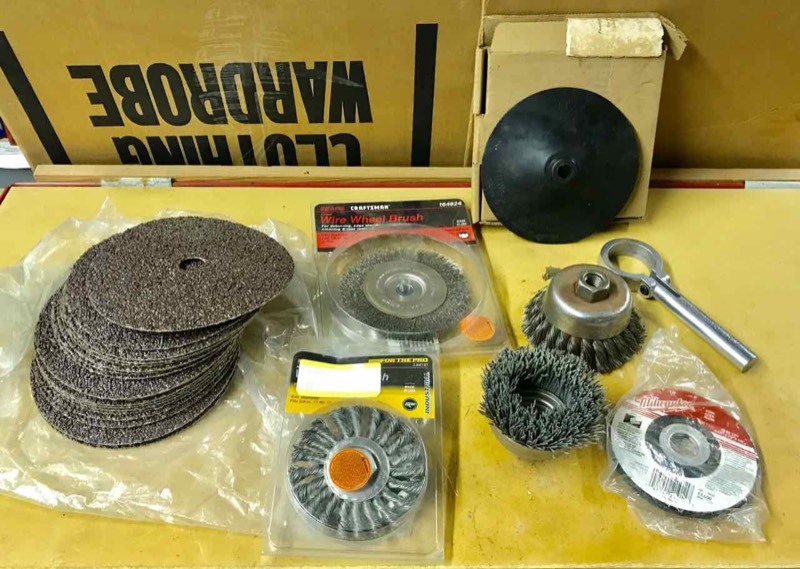 lot 148 image: Sanding discs, wire wheels, cup brush, etc.