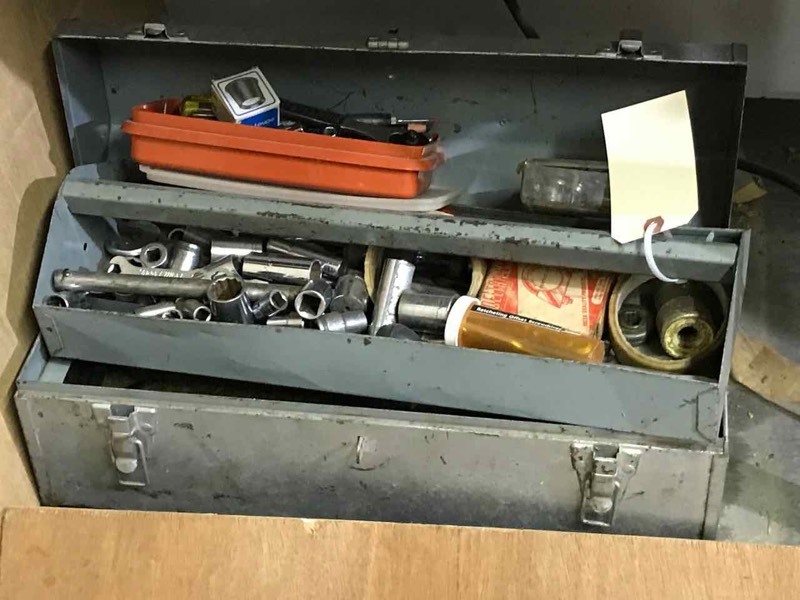 lot 188 image: Metal tool box and tools