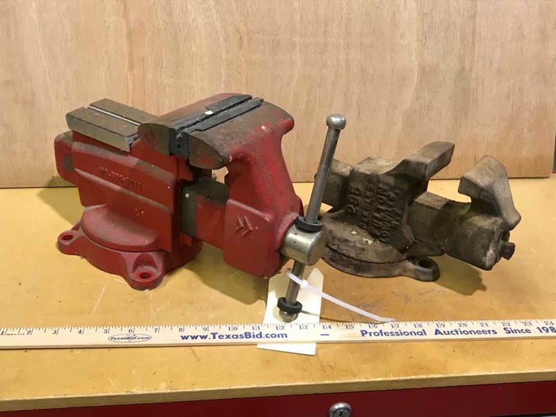 lot 207 image: (2) Bench Vises,  one is a red Craftsman 5� in., other is a Fulton 3� in. jaw