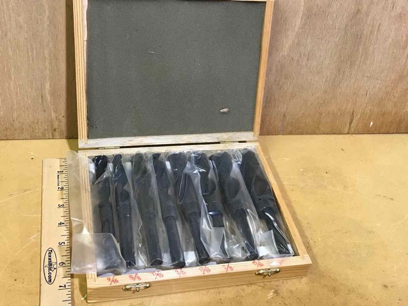 lot 217 image: Drill Bits  12 in. shank, wooden case, 916� in. to 1in.. (8 bits)