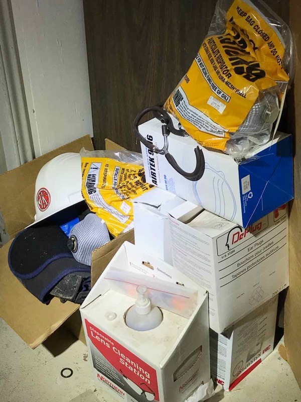 lot 262 image: Safety Lot  Hard Hat, safety masks, back brace, ear plugs, etc.