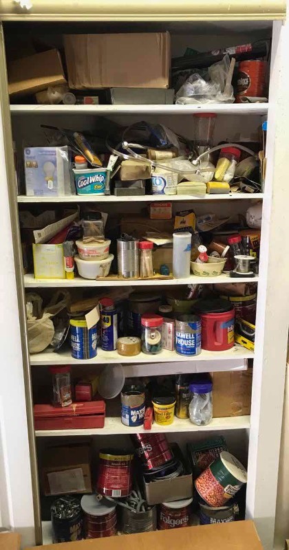 lot 282 image: Right side of cabinet  fasteners, lubricants, hardware, plumbing, screen, lightbulbs, etc.