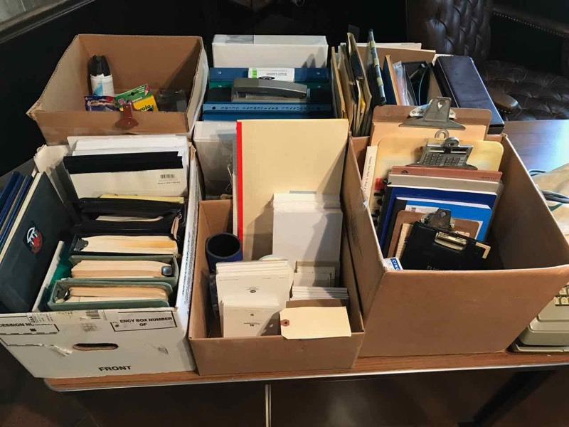 lot 331 image: Vintage adding machine, (6 boxes) office supplies & binders