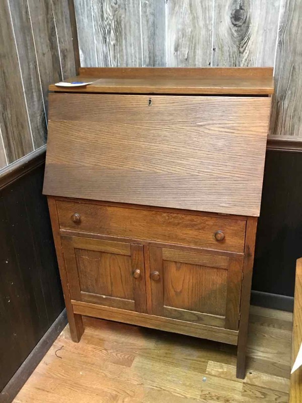lot 337 image: Antique Oak Drop Front Secretary,  30� in.w x 16� in. d x 42 in. �t