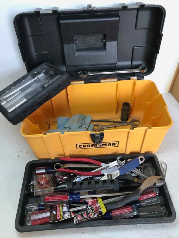 lot 687 image: Yellow Craftsman Tool Box with tools