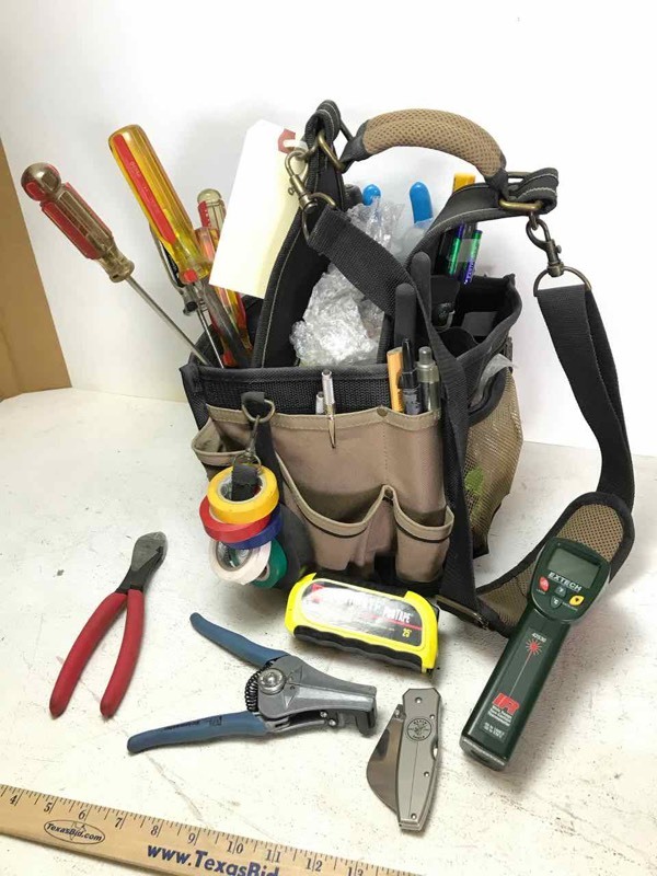 lot 692 image: CLC Electricians Tool Tote and tools Pliers, screwdrivers, wire stripper, etc.