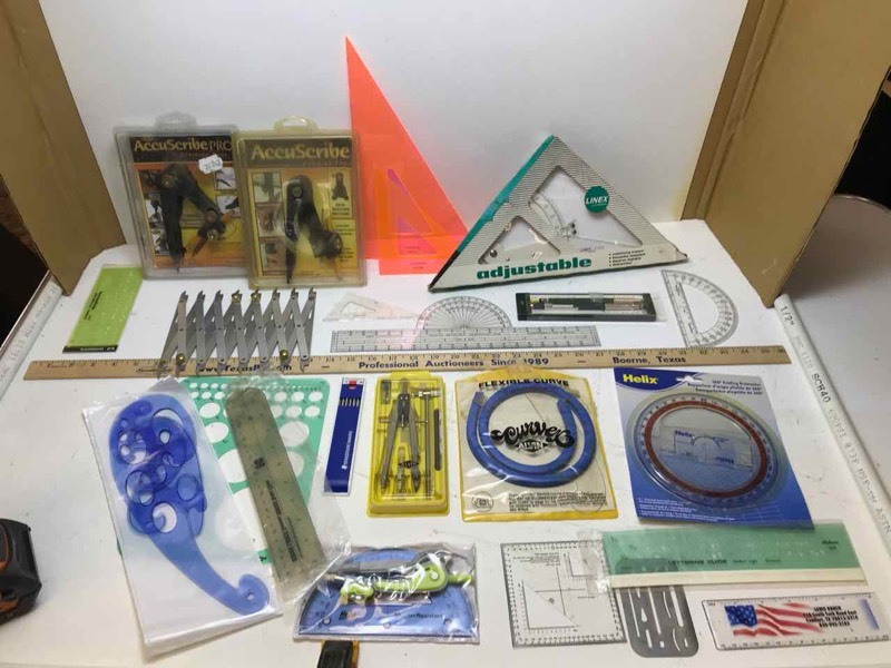 lot 734 image: Drawing Equipment Triangle, compasses, etc.