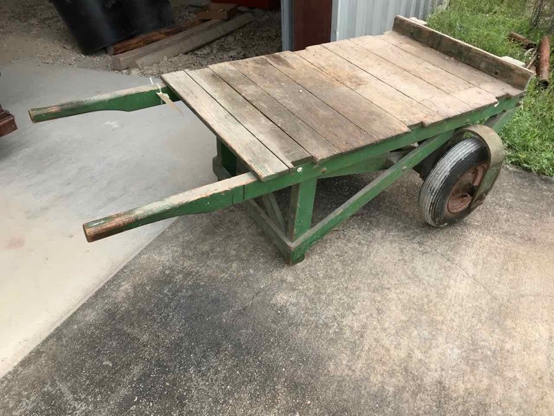 lot 762 image: Large Two-Wheel Vintage Wooden Cart