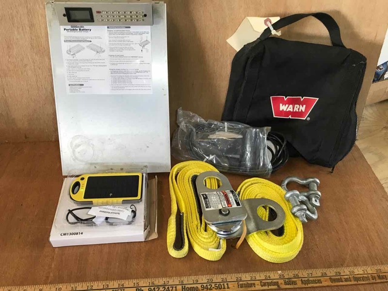 lot 772 image: Metal Clipboard and Warn accessory bag, Solar cell phone charger