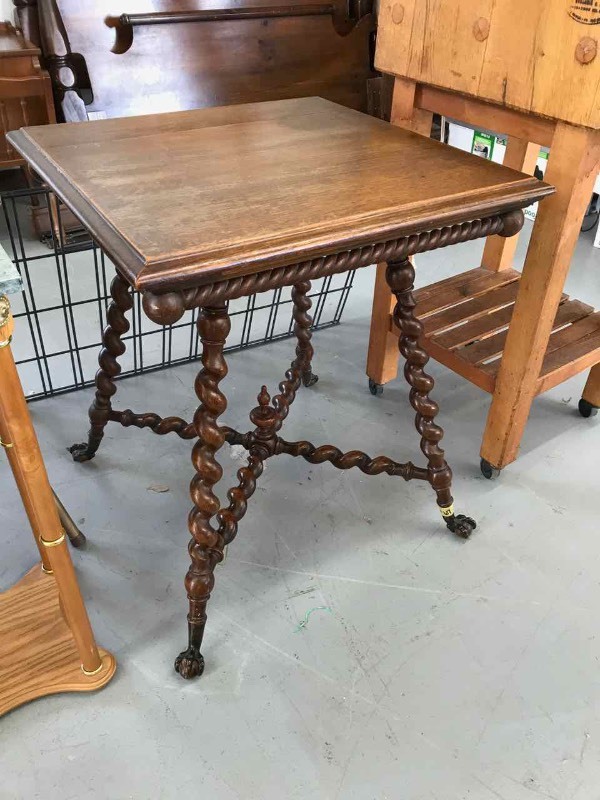lot 67 image: Antique Lamp Table withBarley Twist Legs and Ball & Claw Feet