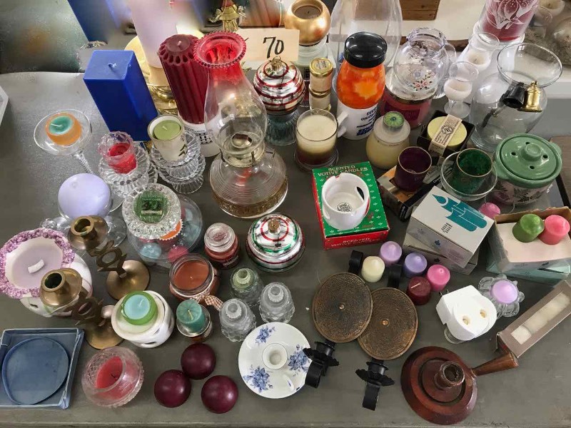 lot 70 image: Oil Lamp, Candles, Electric Hot Pot, Etc.