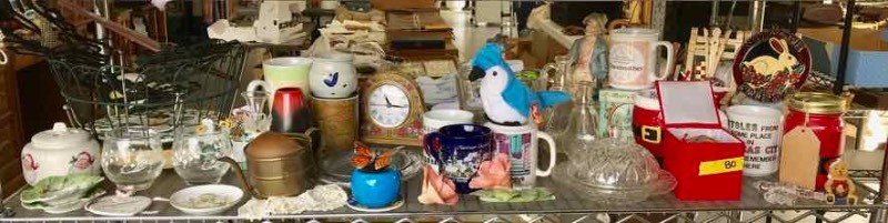 lot 80 image: Christmas Ornaments, Butter Keeper, Cups, Glasses, Figurines, Etc.