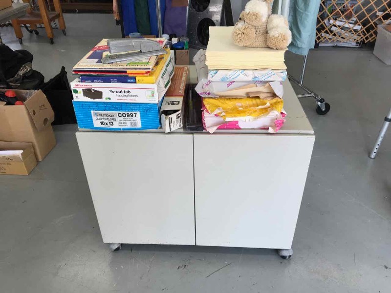 lot 94 image: Rolling Metal Cabinet and Asst. Paper