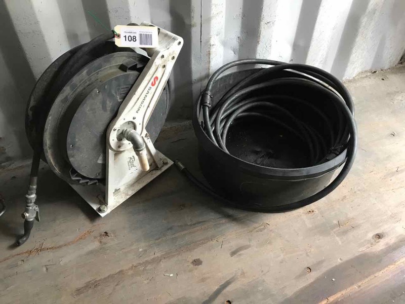 lot 108 image: Samson Reel Master Fluid Reel with Hose & Nozzle, Goodyear 12 Inch Fluid Hose, Tub