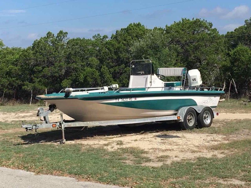 lot 112 image: Boat  1996 Cajun Travis Edition (MBVF7645B696), 150 V-6 Ocean Runner and trailer (G04107920)
