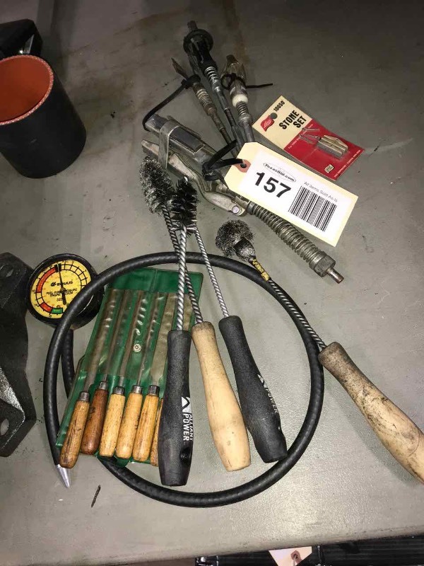 lot 157 image: Equus 3220 Fuel Pump Pressure Engine Vacuum Gauge, Files, Injector Sleeve Brushes, Honing Tools