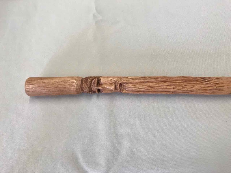 lot 3 image: Walking Staff Hand Carved Wood FaceTree Spirt (top initialed)