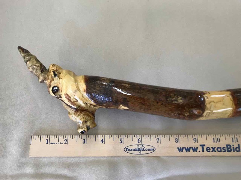 lot 12 image: Walking Staff  Hand Made Obad Susaf, Carved Antelope Head