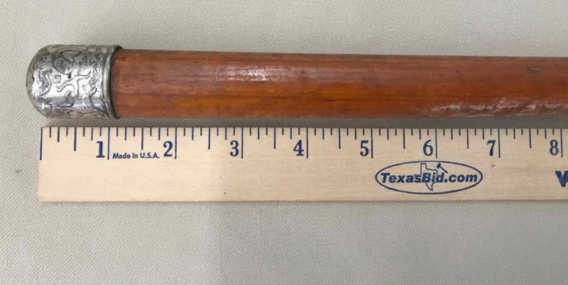lot 22 image: Antique Walking Cane Hallmark of Lyon Maker Sterling Cap Top