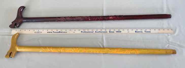 lot 56 image: (2) Walking Canes  High Gloss, Dragons with Marble in Mouth