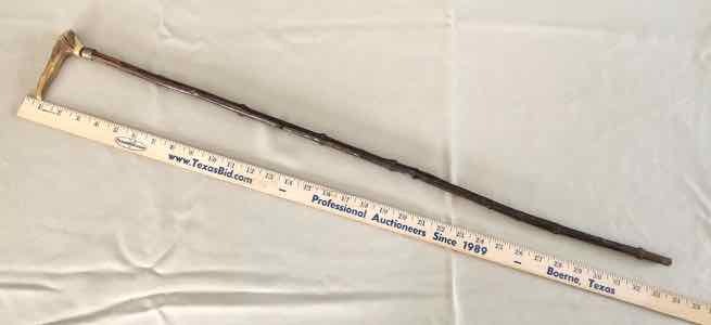 lot 61 image: Walking Cane Small Knotty Shaft, Horn Handle with Brass Band